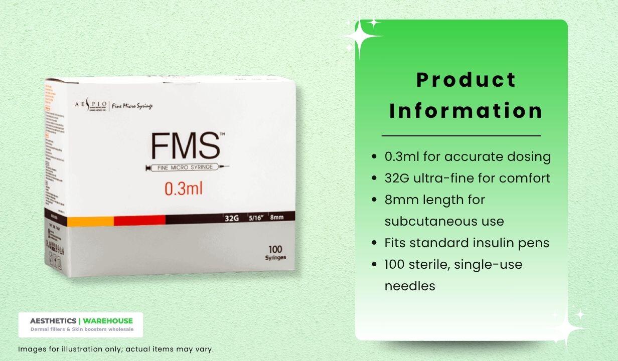 FMS Microfine 0.3ml 32G , 8 mm Insulin Needles (100 needles) - 3
