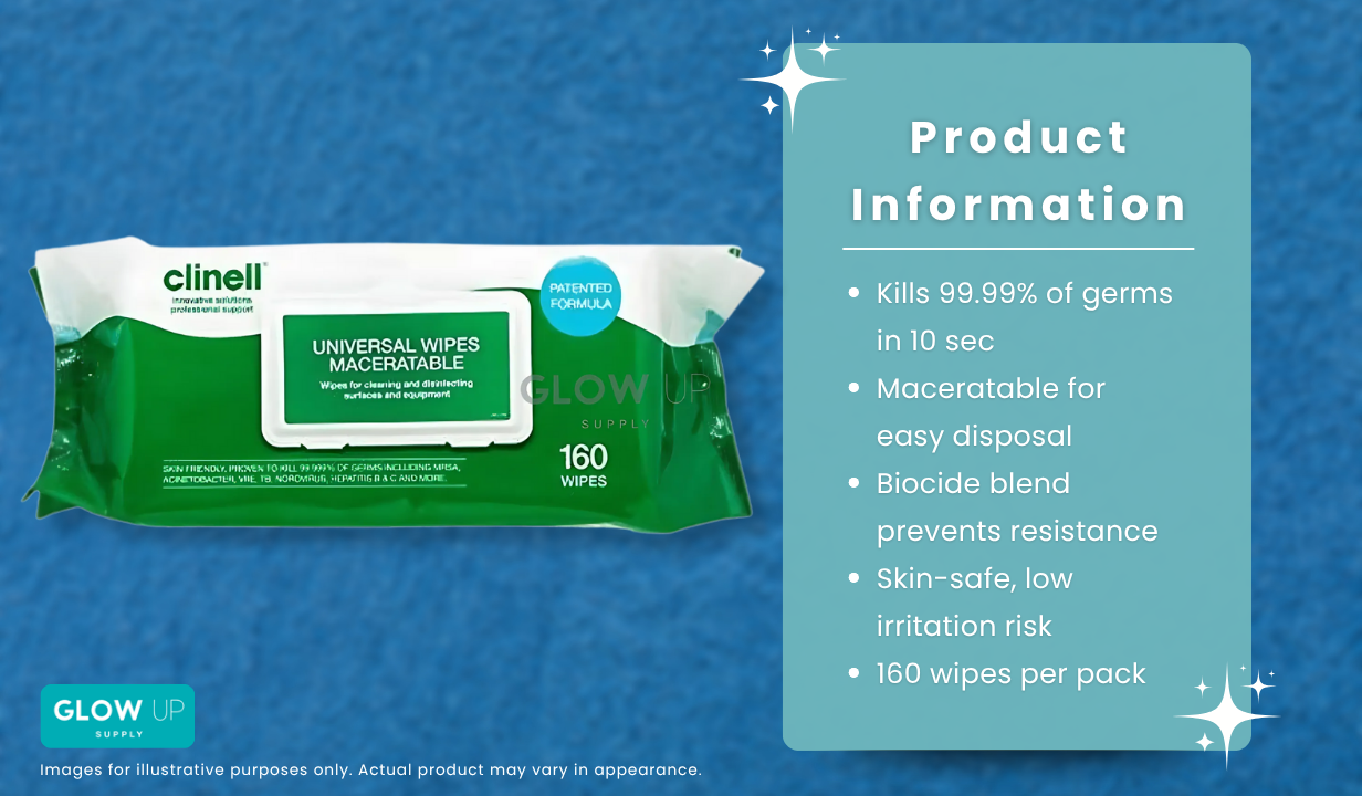CLINELL MACERATABLE UNIVERSAL WIPES – PACK OF 160 - 3