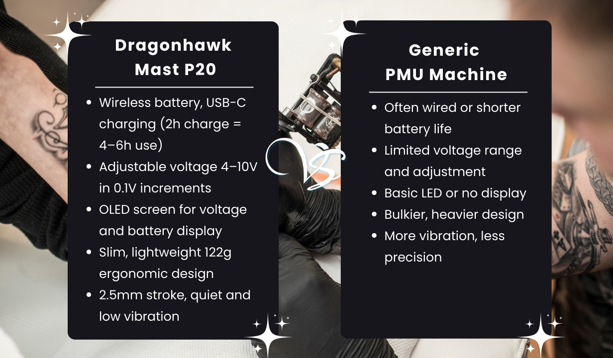 Dragonhawk Mast P20 Wireless SPMU Tattoo Pen - 2.5 mm Stroke - Colour Silver - 4