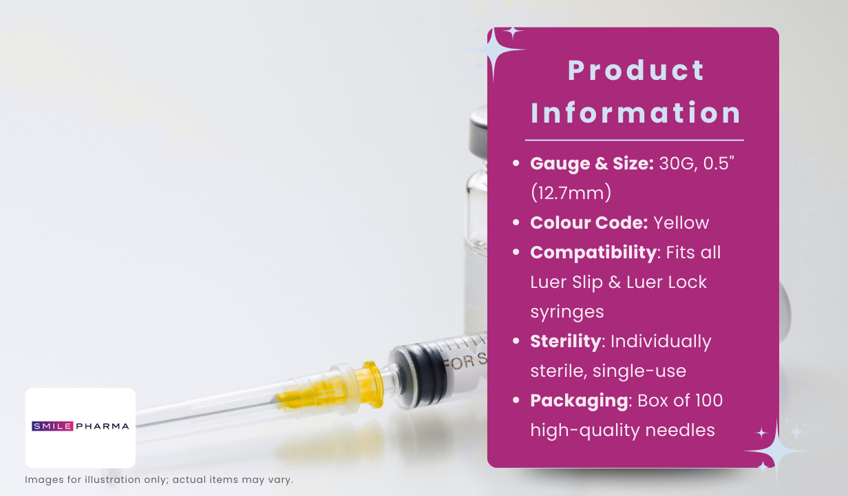 TERUMO AGANI NEEDLES 30G YELLOW 0.5 INCH BOX OF 100 - 3