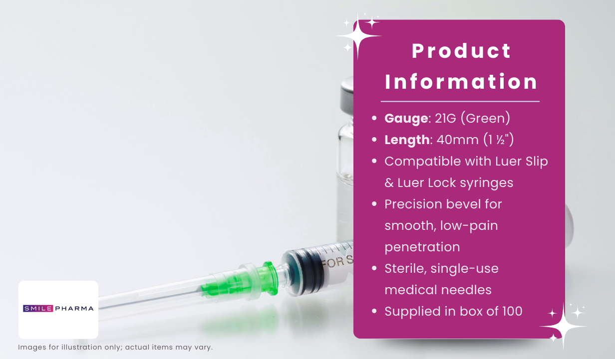 BD GREEN 21G X 40MM (1 X 1/2) NEEDLE 100S - 3