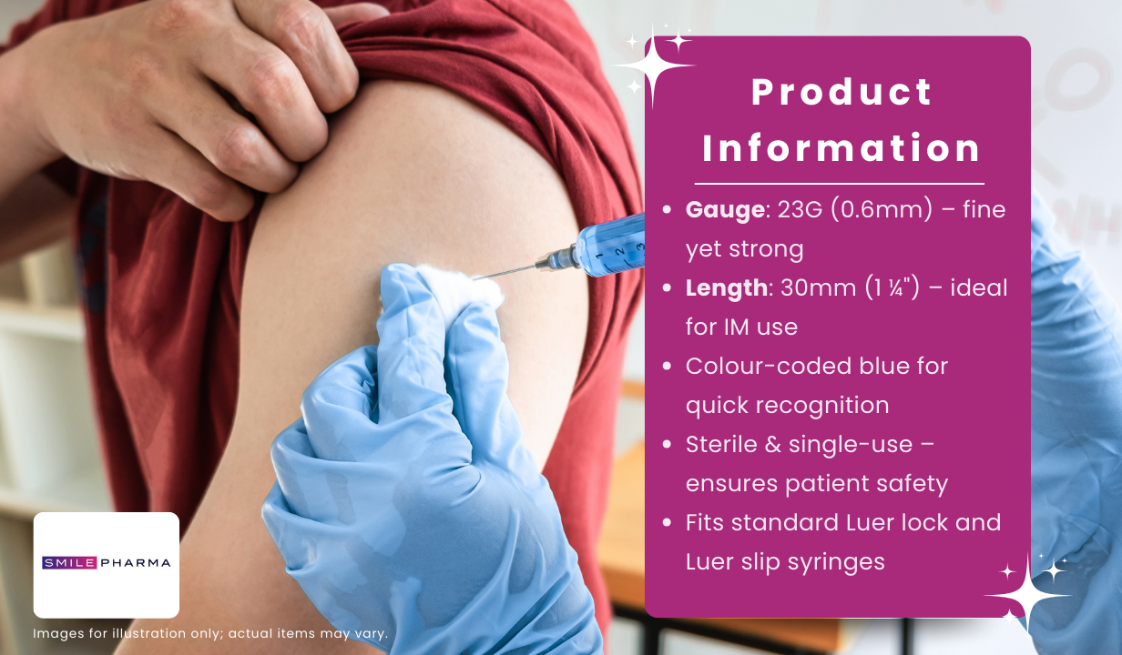 BD BLUE 23G X 30MM (1 1/4") NEEDLE 100S - 3