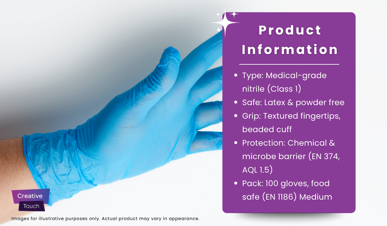 Blue Nitrile Gloves Medical Grade Cat III PPE Medium x 100 - 3