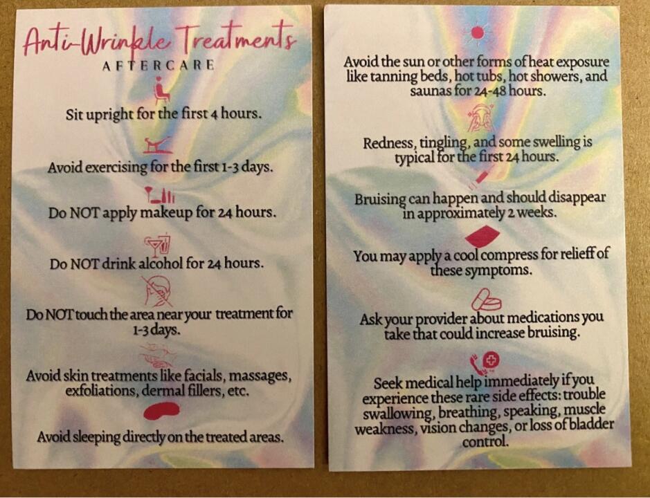 Aftercare Post Treatment Cards - 25  Anti-Wrinkle