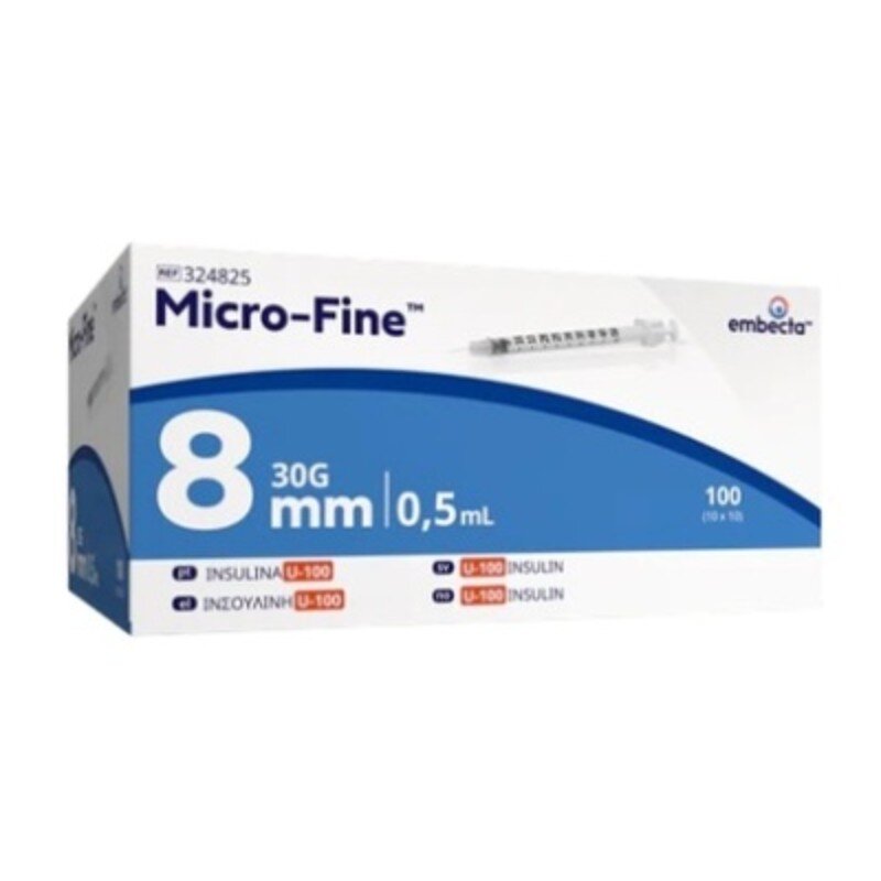 Micro-Fine U100 Fixed Needle Syringe, 0.5 mL, 30G x 8 mm, Box of 100 (BD/Embecta) Image