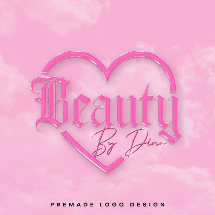 Pink gloss heart | Premade Logo | Your Name Added | FREE Watermark | Ready in 3 Days - 1