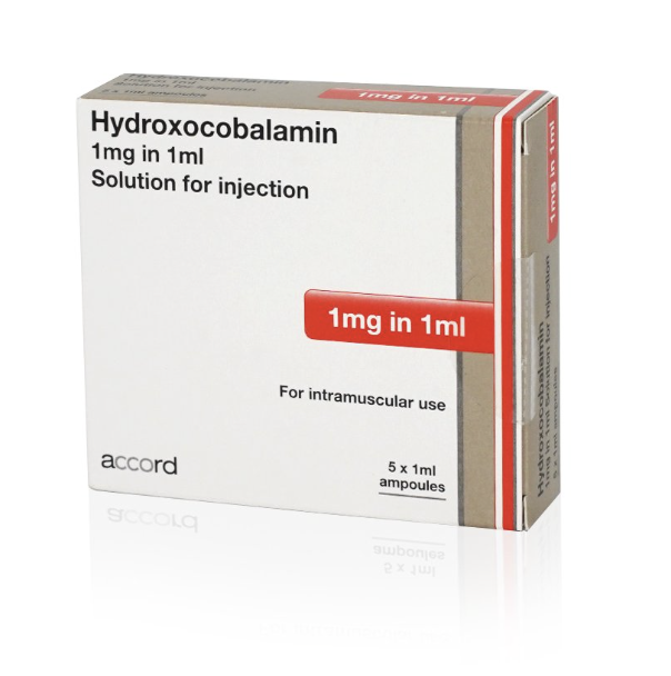 Hydroxocobalamin Solution for Injection 1mg/1ml 5 Ampoules B12 short dated - 7/26