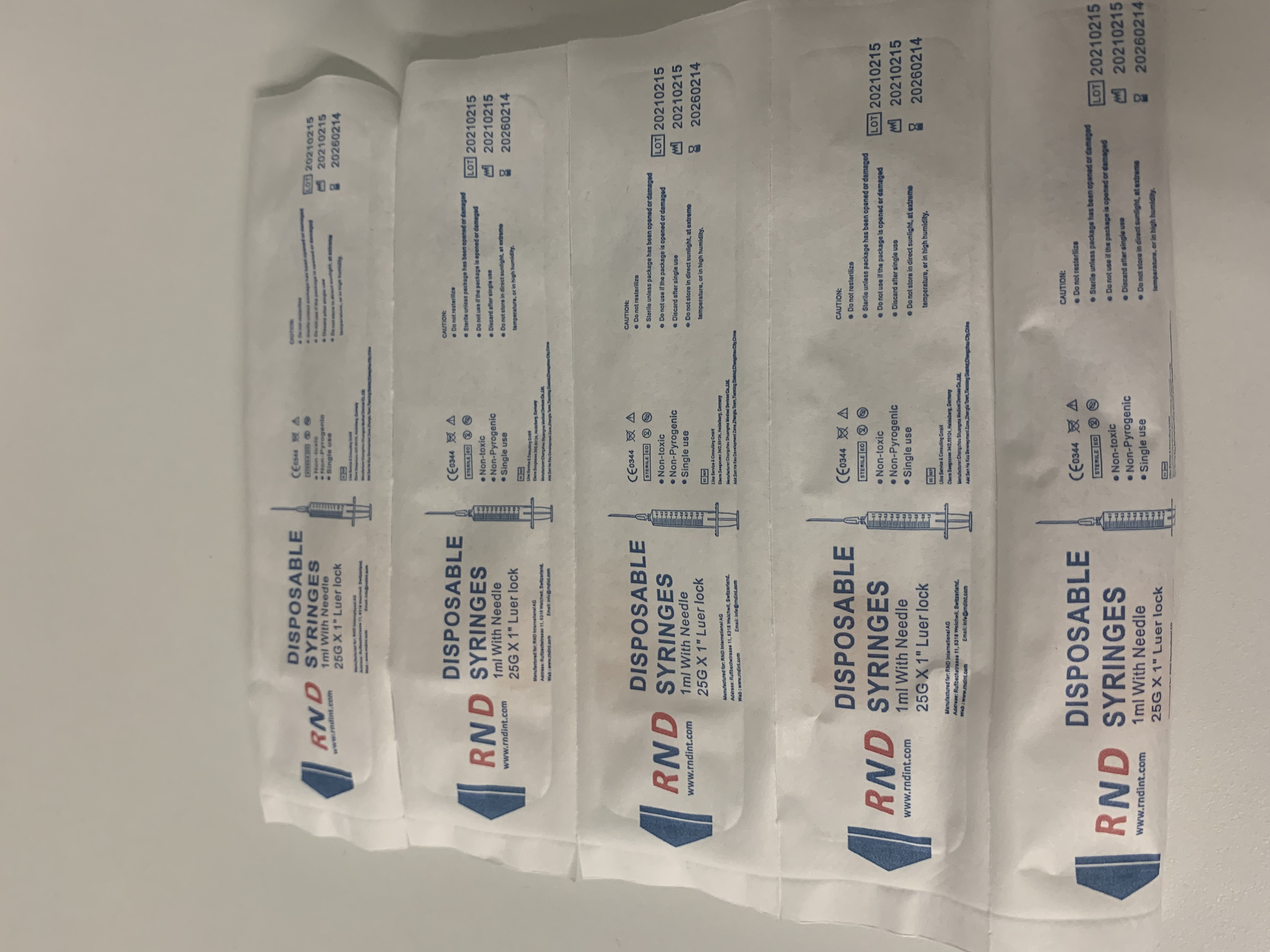 1ml Syringe With 25G Hypodermic Needle X 5 - 1