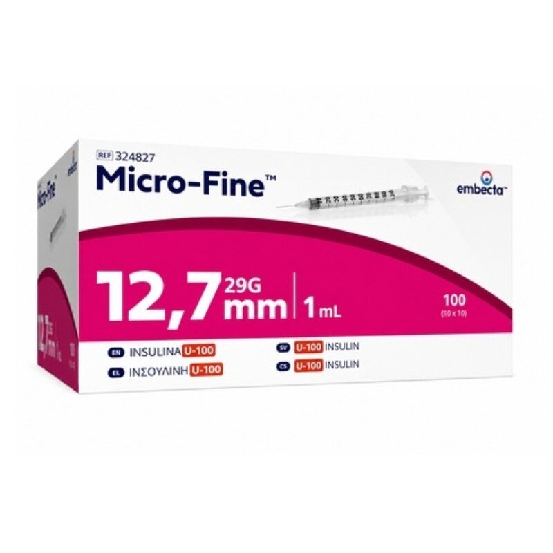 Micro-Fine U100 Fixed Needle Syringe, 1 mL, 29G x 12.7 mm, Box of 100 (BD/Embecta) Image