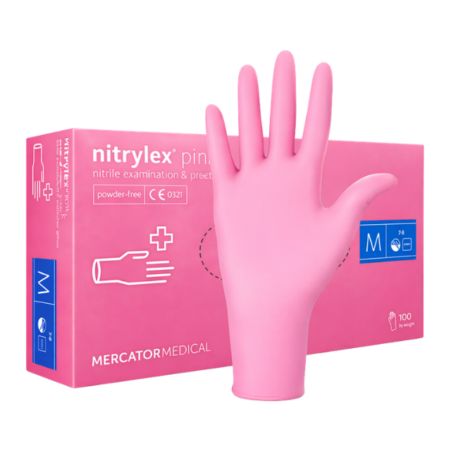 Pink Nitrile Gloves Powder Free (Medium) Image