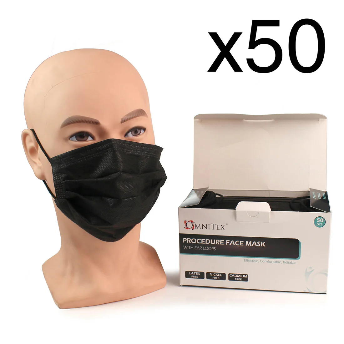 FACE MASKS - TYPE IIR WITH EAR LOOPS - BLACK - BOX OF 50
