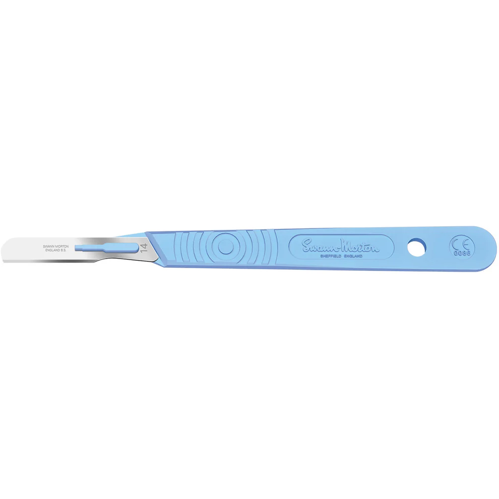 Swann Morton Scalpel – Disposable and Sterile – No.14 Blade with Polystyrene Handle x 10
