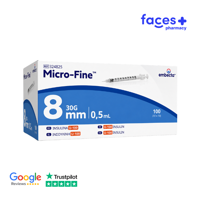 BD (EMBECTA) Micro Fine 0.5ml U100 Insulin Syringe & Needle 30g x 8mm x 100 - 0.5ml
