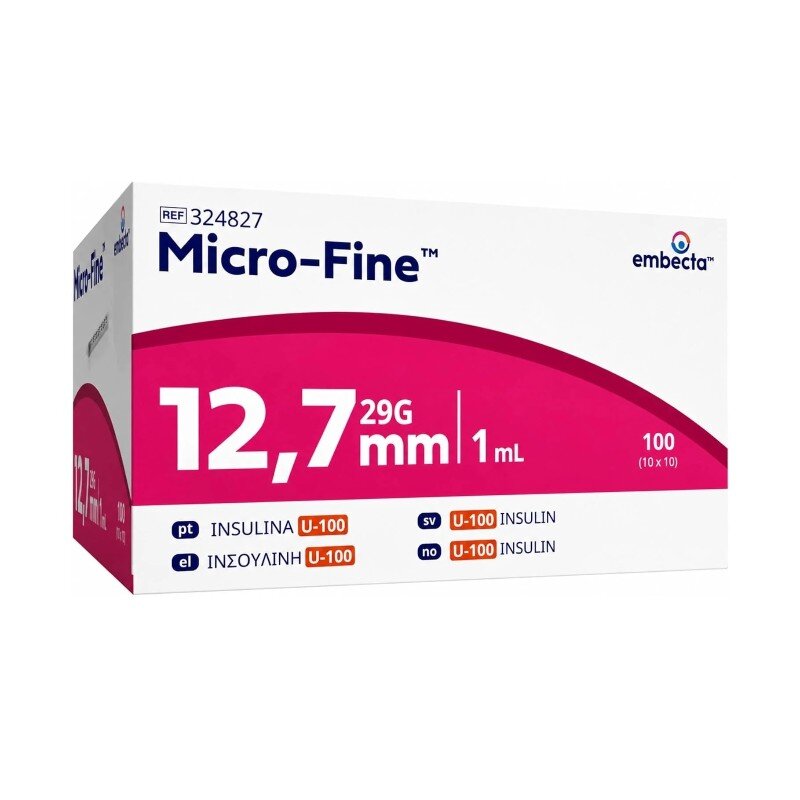 BD (Embecta) Micro-Fine Plus U100 1ml Syringe 0.33mm (29G) x 12.7mm - Box of 100 (Ref: 324827)