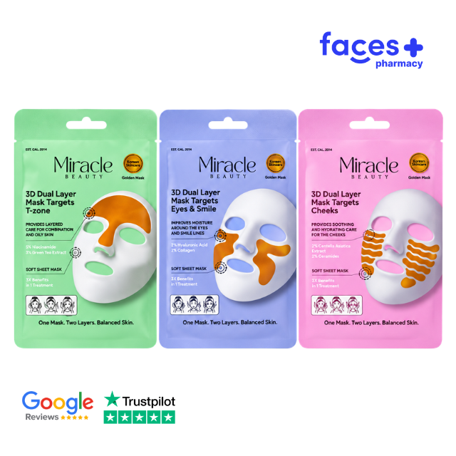 Miracle Beauty 3D Dual Layer Mask Targets MIX of 3 (Eyes, Cheeks, T-Zone)