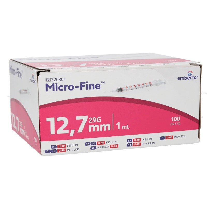 BD Micro-Fine Plus U100 1ml Syringe 0.33mm (29G) x 12.7mm - Box of 100 (Ref: 324827)