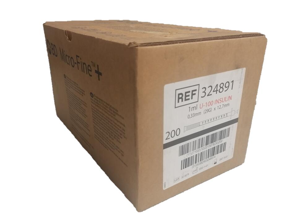 BD Micro-Fine Plus U100 1ml Syringe 0.33mm 29G x 12.7mm - Box of 200 - (Ref: 324891)