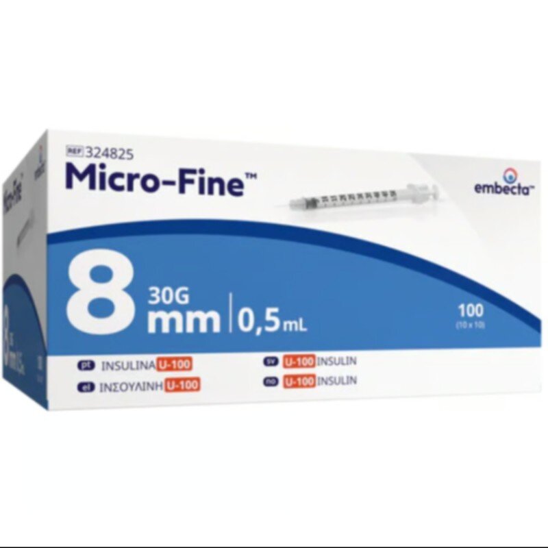 BD Micro-Fine Plus U100 0.5ml Syringe 0.30mm (30G) x 8mm - Box of 100 (Ref: 324825)