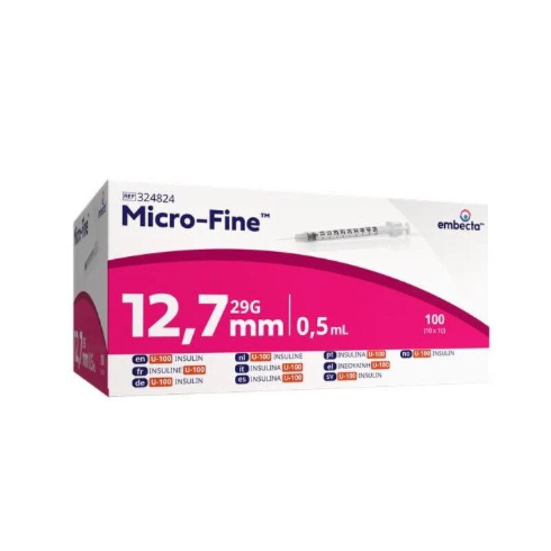 BD Micro-Fine Plus U100 0.5ml Syringe 0.33mm (29G) x 12.7mm - Box of 100 (Ref: 324824)