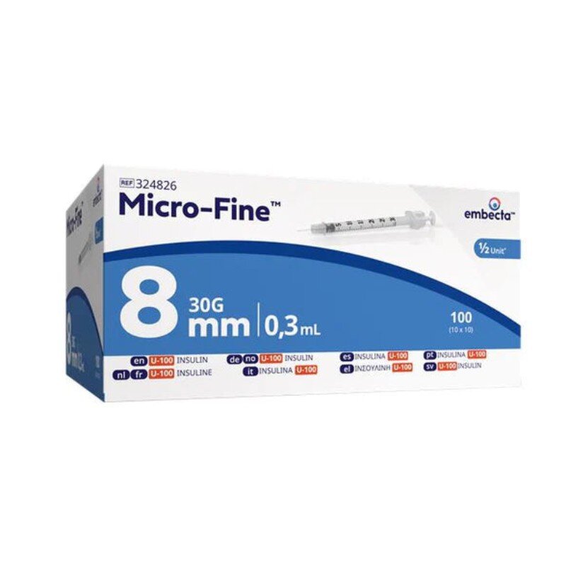 BD Micro-Fine Demi U100 0.3ml Syringe 0.30mm (30G) x 8mm - Box of 100 (Ref: 324826)