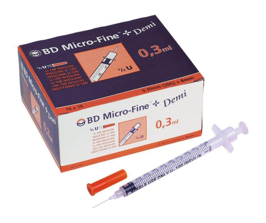 BD Microfine+ 0.3ml U100 Insulin Syringe 8mm 30G x 100