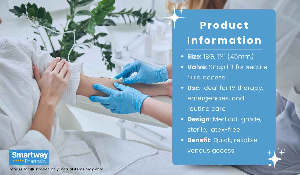 Cannula I.V with snap Fit Injection valve 18G x 1 3/4 - 3