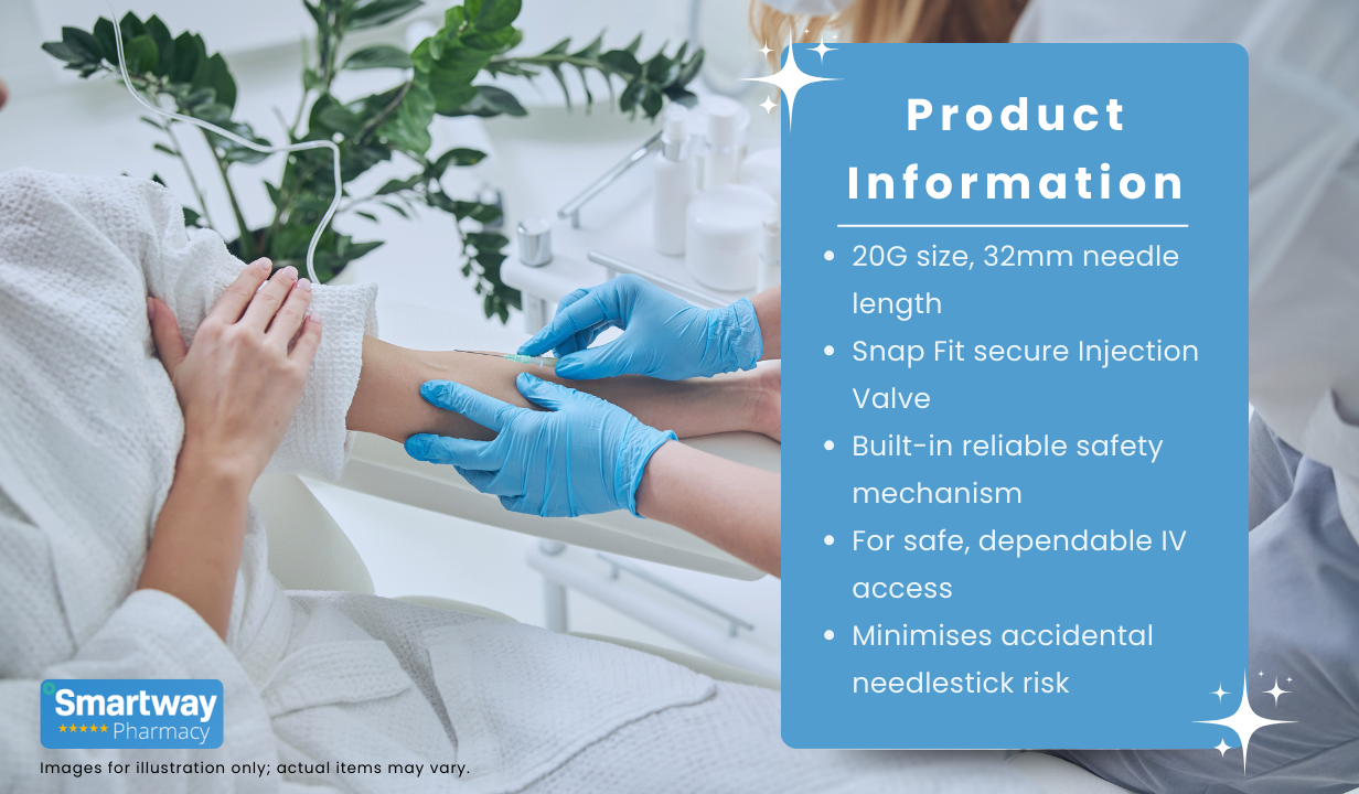 Cannula Safety I.V with Snap Fit Injection Valve 20G x 1 1/4 - 3