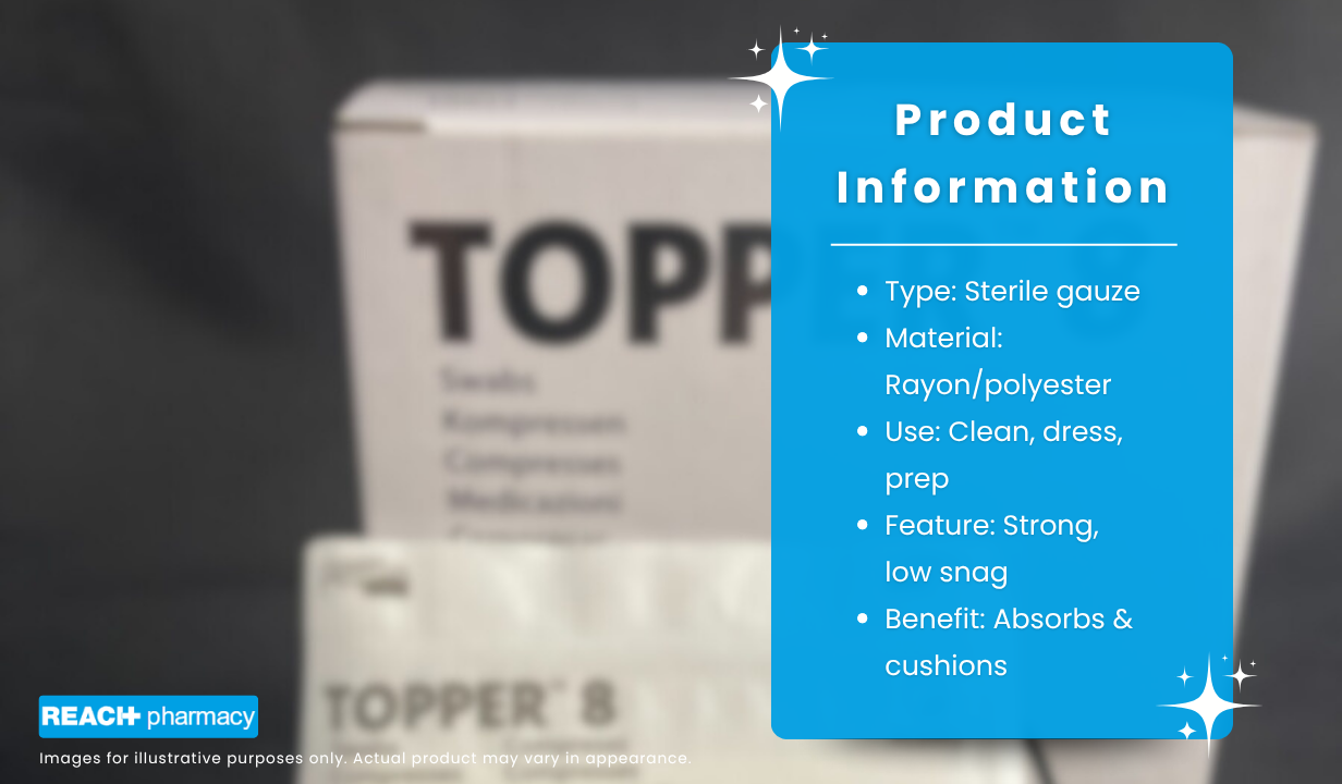 TOPPER 8 GAUZE SWABS STERILE 7.5CMSQ 4PLY 20X5(100 PACK) - 4