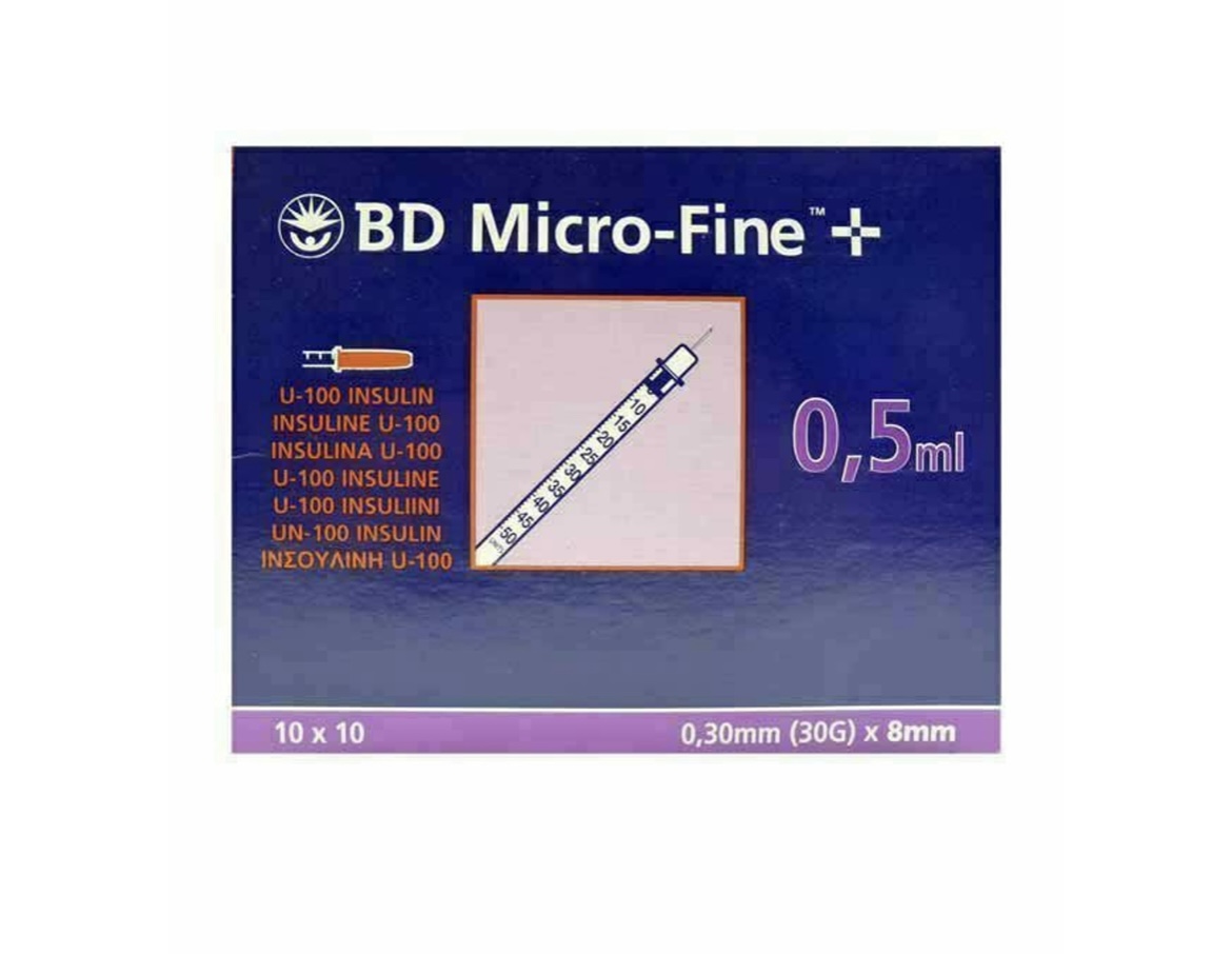 BD Microfine Syringe and Needle u100 0.5ml 30g 8mm BOX OF 100 - 2