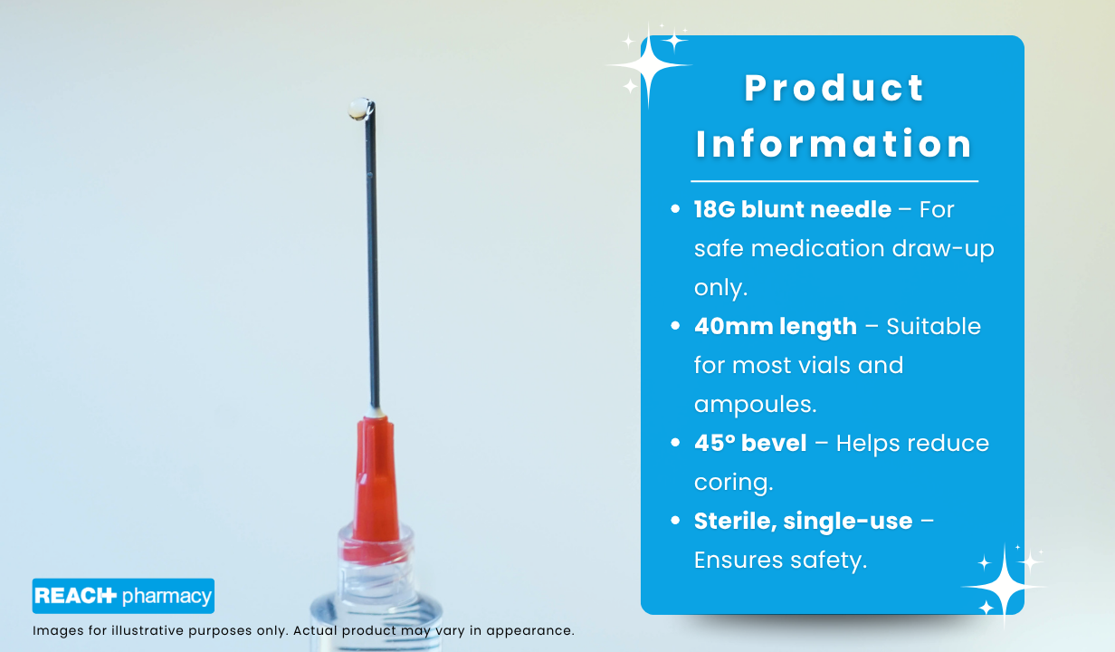 BD Blunt Fill Safety Draw-up Needle, 18 G red, 40 mm 1½" 45 degr, Qty100 - 4