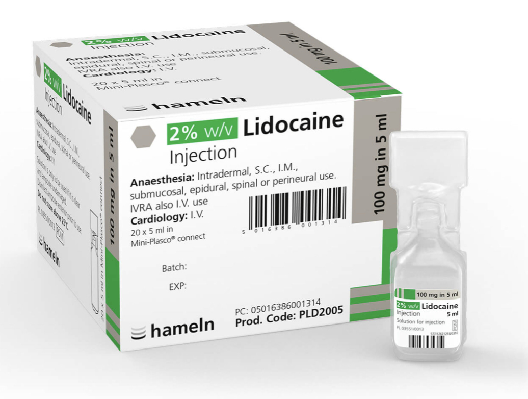 Lidocaine 2% 100mg/5ml PLASTIC vials pack of 10 - 1