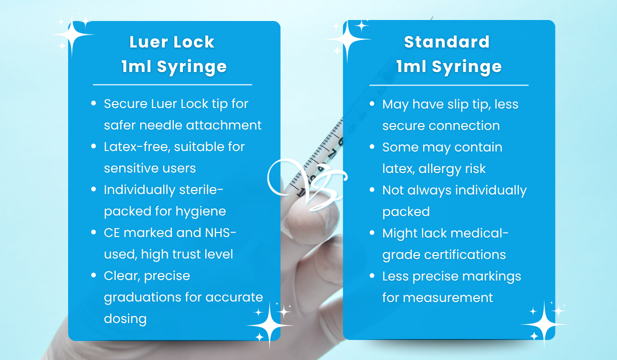Sterile 1ml LUER LOCK CE 3 PART SYRINGE 1 Pack of 100 - 4