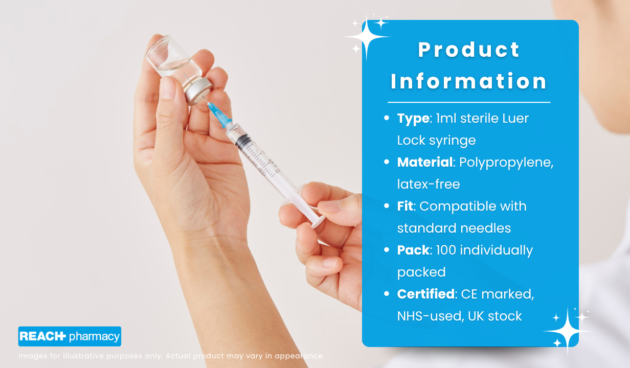 Sterile 1ml LUER LOCK CE 3 PART SYRINGE 1 Pack of 100 - 3