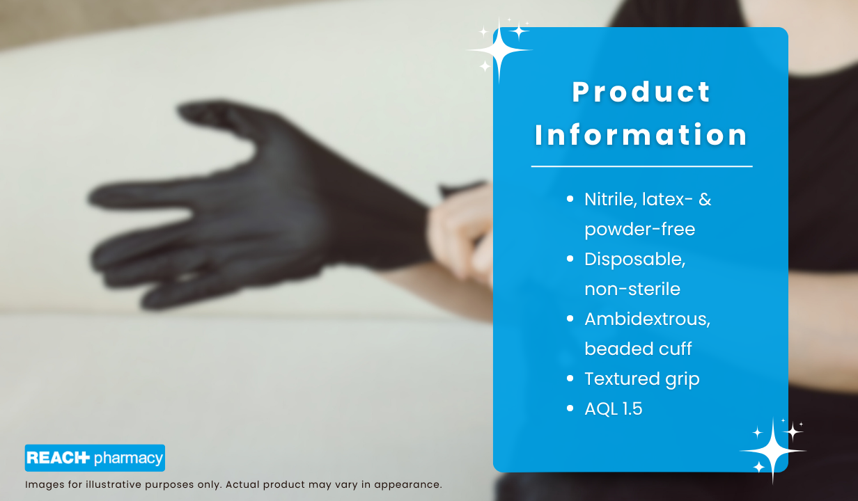 Nitrile Examination Gloves S-XL Meditrade Powder Free Black pack of 100 - 4