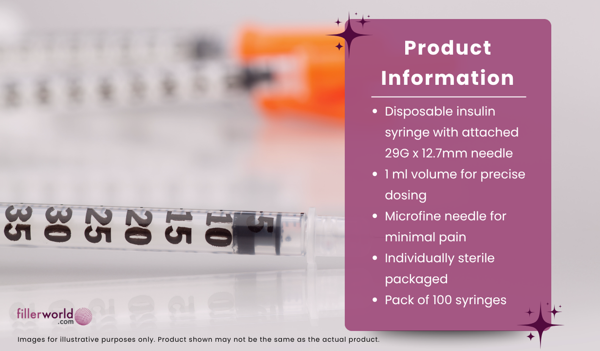 BD BD324827 Microfine Insulin syringe (1ml) 29G x 12.7mm needle 100x1ml - 3