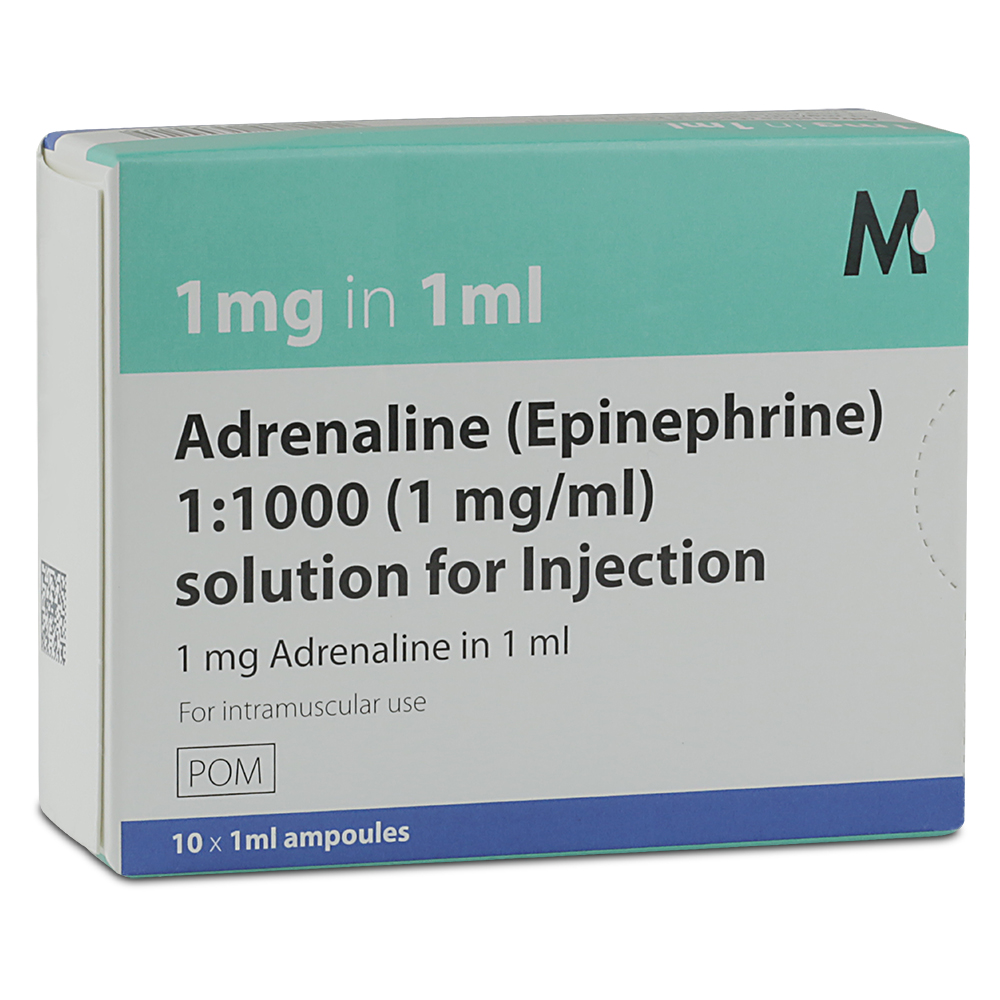 Adrenaline  1:1000 (1mg/ml) 10x1ml Ampoules 10 x 1ml