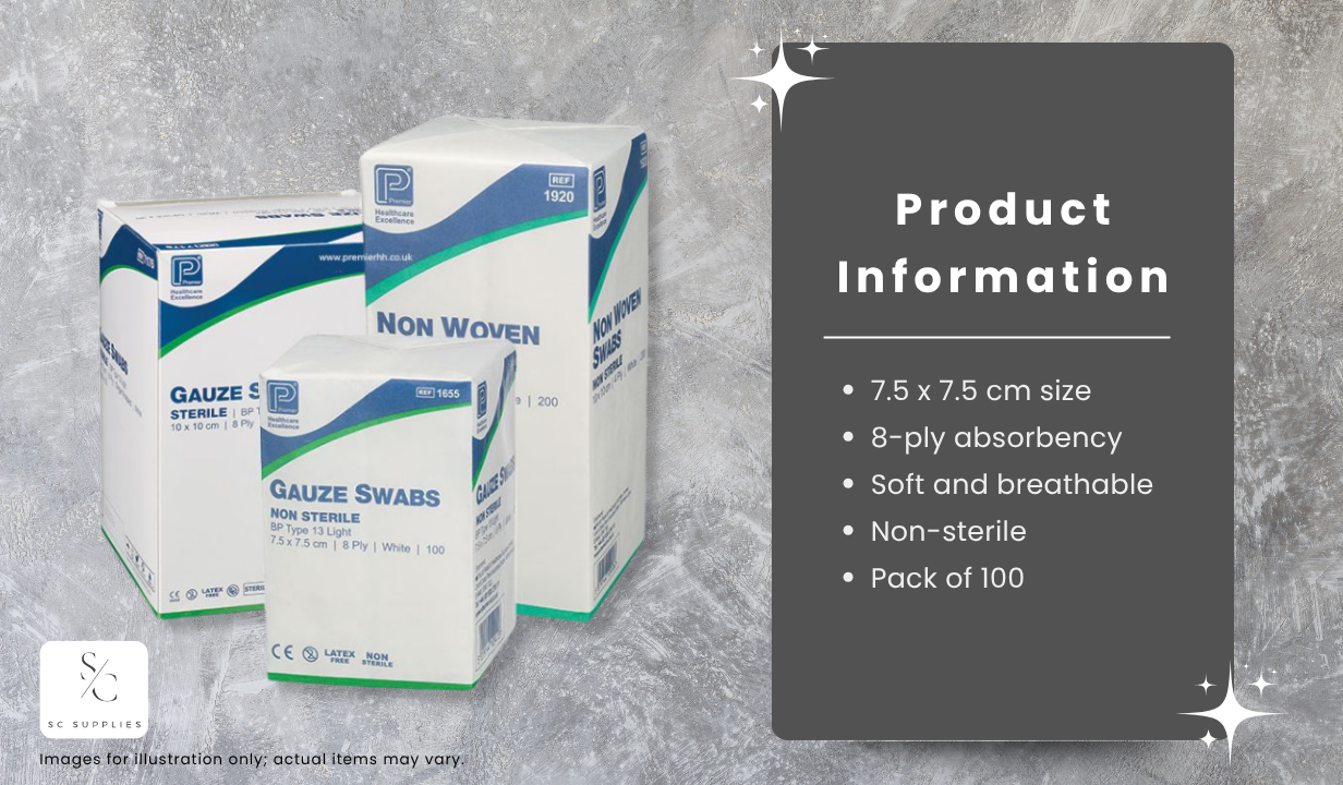Gauze Swabs 7.5 x 7.5cm 8 Ply - Pack Of 100 - 3