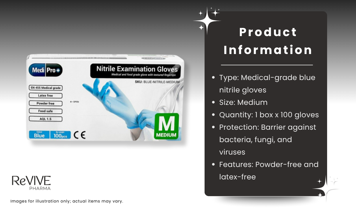 Blue Nitrile Gloves Medium (1 Box x 100 Gloves) - 3