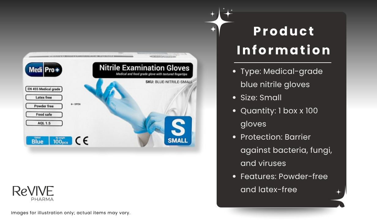 Blue Nitrile Gloves Small (1 Box x 100 Gloves) - 3