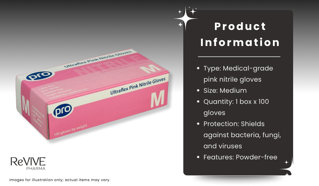 Pink Nitrile Gloves Medium (1 Box x 100 Gloves) - 3